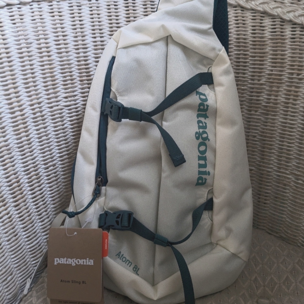Patagonia Cream and Green Sling Bag